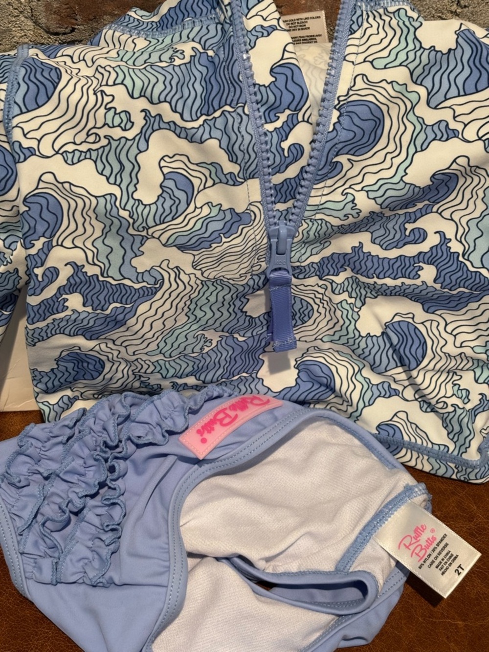 Ruffle Butts Light Blue & White Ruffle Swim Set - Picture 6 of 7